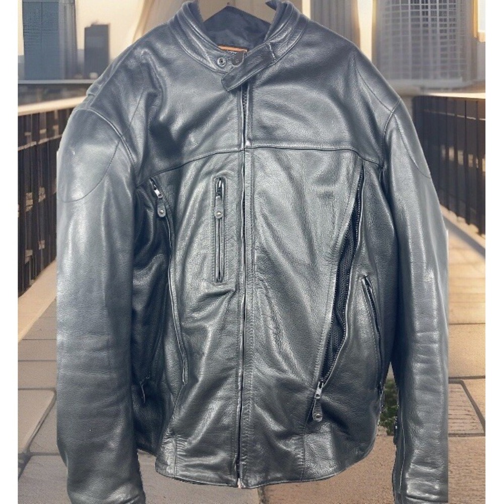 First Classics Leather Jacket With Pads Classic Gear Heavyweight Black Sz XL ⬇️